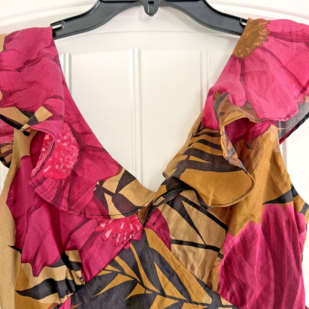 Taylor Women's Ruffled V-Neck Sleeveless A-Line Maxi Dress Taupe Fuchsia Size 2 - Picture 8 of 13